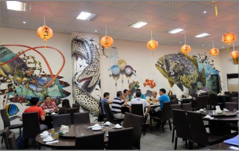 洪湖海鲜餐厅墙体彩绘